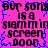 Pixelated text repeats across a bright pink background with blue jagged borders, displaying phrases like 'our song' and 'slammin screen door'.