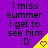 Purple background with black text reading "I miss summer I get to see him :D" and a yellow triangular shape containing a heart symbol.