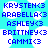Pixelated blue text on cyan background lists five names with heart symbols, arranged in two of five each