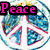 Pixelated icon with pink 'Peace' text above a blue and red peace symbol on white background.
