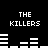 Black background with white pixelated text 'THE KILLERS' repeated four times and white horizontal bar patterns resembling audio equalizers.