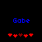 Blue text 'Gobe' above red pixelated hearts on black background, with heart positions changing between frames.