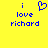 Yellow background with blue pixelated text 'i love richard' and a blue heart symbol above 'love' on the left side, while the right side shows the same text without the heart.
