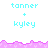 Pixelated text 'tanner + kyle' appears in cyan on white background with pink jagged borders, showing animation where the lower border shifts position.