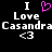 Pixelated text and symbols on black background with pink heart symbol above 'Love Casandra' repeated twice.