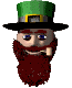 identical cartoon leprechaun faces with green hats, red beards, and blue eyes in various expressions