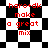 Red text on black-and-white checkered backgrounds with varying patterns across four