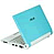 Pixelated blue triangular shape with a small dark circular detail, attached to a gray and white striped base with black accents.