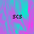 A digital artwork with a gradient background of pink, purple, and cyan hues, featuring three instances of the text "scs" in black pixelated font positioned across the image.