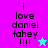 Pixelated text reads "i love daniel fahey !!!!" with a star symbol on a split background of bright pink and cyan, transitioning to purple and cyan.