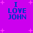 Purple background with pink plus signs and blue text reading 'I LOVE JOHN' in four identical arranged in a