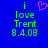 Blue background with green text reading 'i love Trent 8.4.08' and a pink pixelated heart symbol above the word 'love'.