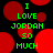 Green text on black background with red circles, displaying "I LOVE JORDAN 50 MUCH" in pixelated font.