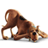 Static pixelated image of a brown dog in a stretched pose on white background with visible dithering and anti-aliasing edges.
