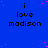 Blue background with pink dots and repeated text "i love madison" in black pixelated font across three