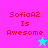 Four display 'SofiaA2 Is Awesome' text with a star icon; top-left is pink, bottom-left cyan, and both right are light blue