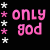 Pixelated pink text on black background with alternating white and pink stars along left and center edges, displaying 'only god can judge me!' in two identical vertical