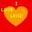 Four orange hearts on red background with yellow text "I LOVE LEXI!" each heart has a slightly different pixelated shape and size.
