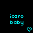 Two identical cyan pixelated text blocks reading 'icaro baby' with a small heart symbol below each, displayed side-by-side on black background.