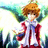 Pixelated anime-style character with brown hair, white face, and red-and-white outfit against greenish background.