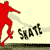 Animated contact sheet of red skateboarder silhouettes performing tricks with "SKATE" and "BOARD" text on a beige background, arranged in 3x2 grid layout.
