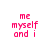 Pixelated pink text 'me myself and i' on white background with cyan horizontal bars in four configurations.