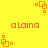 Yellow background with orange square patterns and red text reading 'a Laina' in pixelated font.