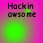 Pixelated text 'Hackin awsome' on a pink and green gradient background with shifting light effects.