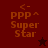 A pixelated icon with 'ppp^' and 'Super Star' text on a dark red background, featuring a star symbol that changes from black to red across frames.