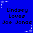 Blue background with repeated text "Lindsey Loves Joe Jonas" in black pixelated font, surrounded by white and light blue star-shaped corner decorations.