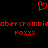 Red pixelated heart symbol above repeated text 'abercrombie' and 'roxxx' on black background.