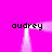 A bright pink background features four instances of the text 'audrey' in black pixelated font, each positioned around a glowing white rectangular frame with soft light effects.