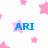 Pixelated pink stars scattered on white background with blue text 'ARI' overlaid on central star.