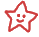Red star-shaped icon with smiling face and pink sparkles on gray background.