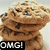 Stack of chocolate chip cookies with text overlays in four , each showing a different arrangement and text
