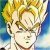Pixelated image of a character with spiky yellow hair, closed eyes, and a neutral expression against a blue gradient background.