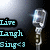 Pixelated image with cyan text 'Live Laugh Bike' on black background and a silver microphone graphic.