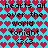 Pixelated text 'hearts all over the world tonight <3' repeated across a heart-patterned background with color variations.