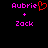 Pixelated text displays 'Aubrie' with a red heart symbol replacing the 'e', followed by '+' and 'Zack' in bright pink on black background.