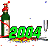 Green '2004' text overlaid on a bottle with red ribbon and scattered confetti, repeated in