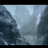 A static image of a valley with dark, jagged mountains under a gray sky, overlaid with text in white and purple.