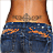 Animated sequence showing a person's lower back with a tattoo, wearing blue denim shorts with orange stitching, as hands apply brown ink to the tattoo.