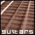 Pixelated brown background with diagonal white lines and distorted text reading 'gustars' at the bottom.