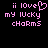 Pixelated pink text on black background reads "ii love my lucky charms" with a heart symbol replacing the 'o' in 'love'.