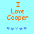 Pixelated orange text "I Love Cooper" on light blue background with blue puzzle-piece icons below, two variations of puzzle-piece arrangement.