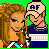 Pixelated cartoon-style buddy icon featuring two characters and text on a bright green background with visible animation frame differences.