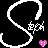 Pixelated icon with two large stylized S letters, one white and one pink, on black background with small heart shapes.