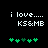 Pixelated text reads 'i love..... KS&MB' above green heart symbols on a black background, with one heart changing color between frames.