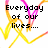 Pixelated text fragments over yellow and pink scribble background with gray rectangle on right side.