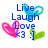 Pixelated graphic with blue text 'Live Laugh Love' and three heart symbols in cyan, pink, and green on white background.